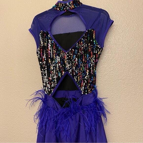 WEISSMAN Dance Costume lyrical jazz sassy feathers BOP TO THE TOP 13478 blue MC - Picture 2 of 12